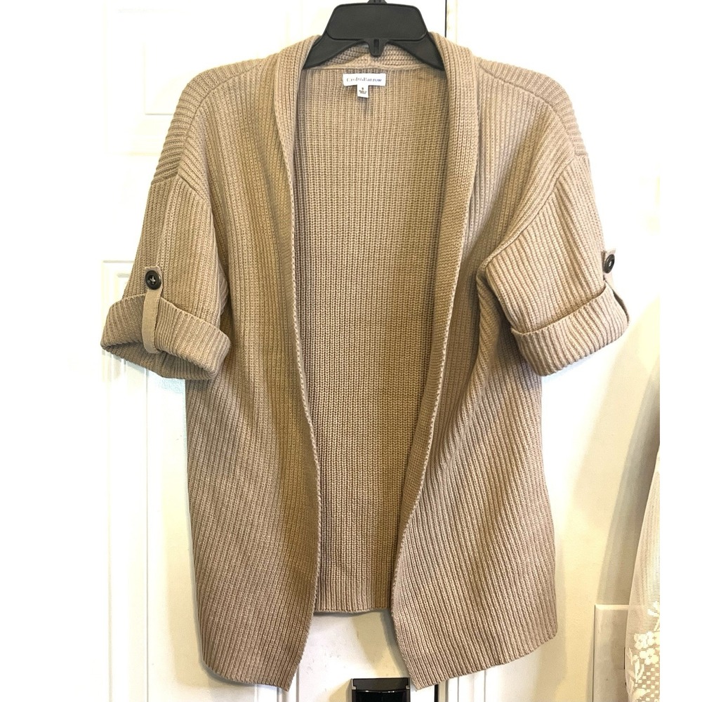 Croft & Barrow Layering Cardigan Tan Ribbed Open Front Short Sleeve Sweater Sz S
